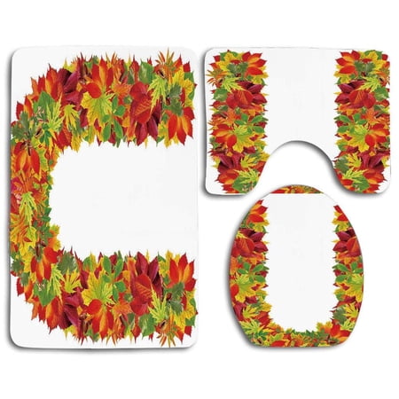 GOHAO Letter U Autumn Tones in Alphabet Symbolism for Initials My Name in Leaves Fall Faded 3 Piece Bathroom Rugs Set Bath Rug Contour Mat and Toilet Lid Cover
