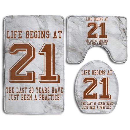 GOHAO Life Begins at 21 3 Piece Bathroom Rugs Set Bath Rug Contour Mat and Toilet Lid Cover