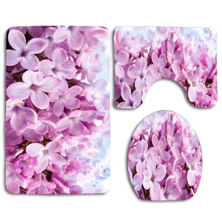 GOHAO Lilacs Pink 3 Piece Bathroom Rugs Set Bath Rug Contour Mat and Toilet Lid Cover