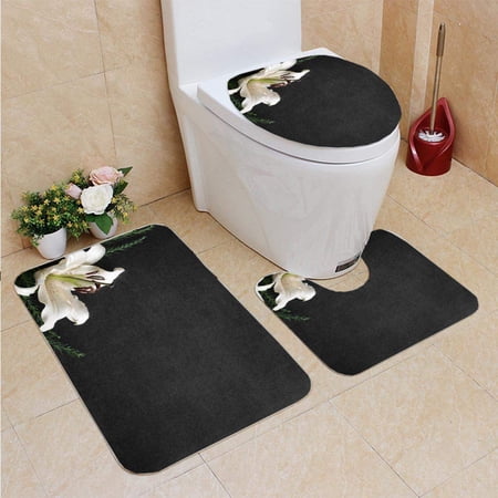 GOHAO Lily Flower Dark Condolence Card Empty Place a Text 3 Piece Bathroom Rugs Set Bath Rug Contour Mat and Toilet Lid Cover