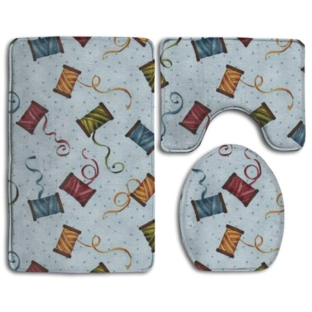 GOHAO Line Coil 3 Piece Bathroom Rugs Set Bath Rug Contour Mat and Toilet Lid Cover