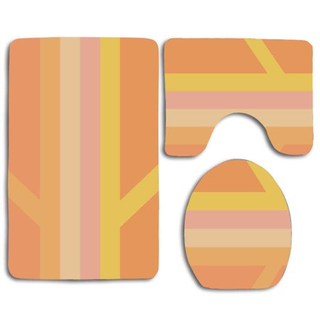 GOHAO Lines Strips 3 Piece Bathroom Rugs Set Bath Rug Contour Mat and Toilet Lid Cover