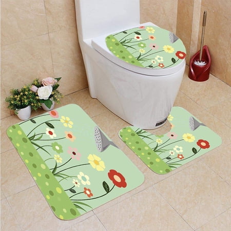 GOHAO Little Flowers Will Grow 3 Piece Bathroom Rugs Set Bath Rug Contour Mat and Toilet Lid Cover