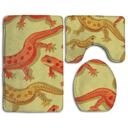 GOHAO Lizard Reptile 3 Piece Bathroom Rugs Set Bath Rug Contour Mat and Toilet Lid Cover