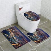 GOHAO London at Night Urban architectures and Tower Bridge 3 Piece Bathroom Rugs Set Bath Rug Contour Mat and Toilet Lid Cover