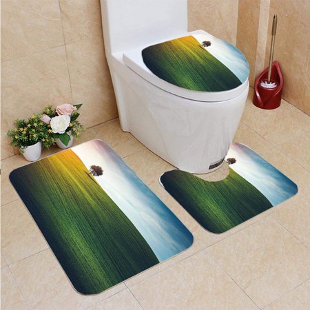 GOHAO Lonely Tree in Tuscany 3 Piece Bathroom Rugs Set Bath Rug Contour Mat and Toilet Lid Cover