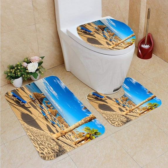 GOHAO Los cristianos Beach 3 Piece Bathroom Rugs Set Bath Rug Contour Mat and Toilet Lid Cover