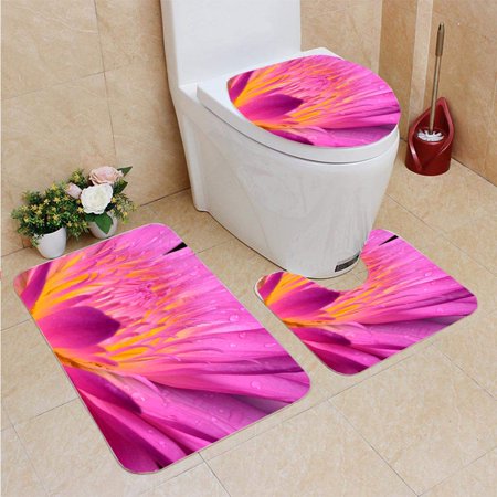 GOHAO Lotus 3 Piece Bathroom Rugs Set Bath Rug Contour Mat and Toilet Lid Cover