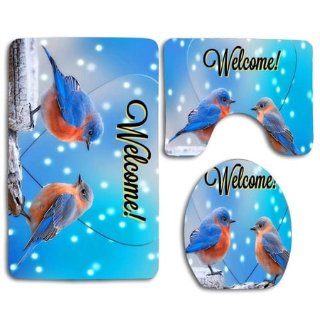 GOHAO Love Birds Kissing 3 Piece Bathroom Rugs Set Bath Rug Contour Mat and Toilet Lid Cover