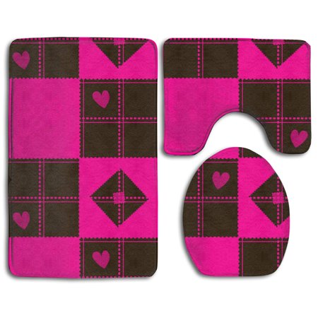 GOHAO Love Heart Patterns 3 Piece Bathroom Rugs Set Bath Rug Contour Mat and Toilet Lid Cover