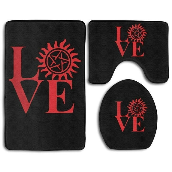 GOHAO Love Supernatural 3 Piece Bathroom Rugs Set Bath Rug Contour Mat and Toilet Lid Cover