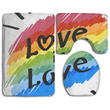 GOHAO Love is Love 3 Piece Bathroom Rugs Set Bath Rug Contour Mat and Toilet Lid Cover