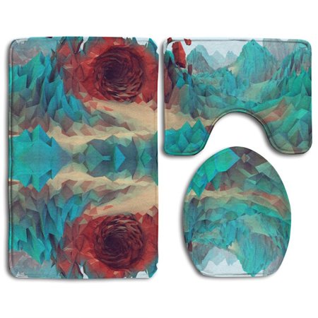 GOHAO Low Poly Mountain Cave 3 Piece Bathroom Rugs Set Bath Rug Contour Mat and Toilet Lid Cover