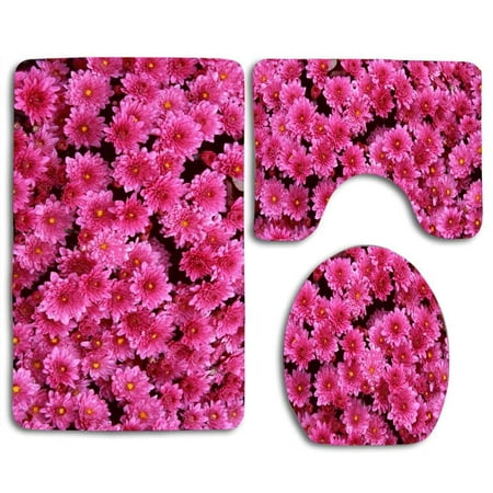 GOHAO Magenta Mums 3 Piece Bathroom Rugs Set Bath Rug Contour Mat and Toilet Lid Cover