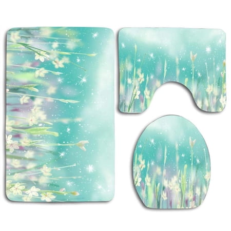 GOHAO Magical Dragonflies in Garden Light 3 Piece Bathroom Rugs Set Bath Rug Contour Mat and Toilet Lid Cover