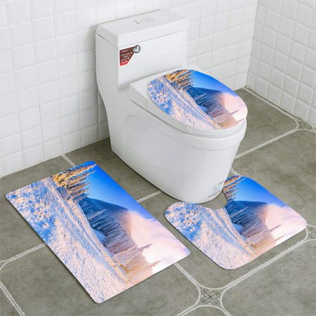 GOHAO Magical Winter Snow Covered Tree 3 Piece Bathroom Rugs Set Bath Rug Contour Mat and Toilet Lid Cover