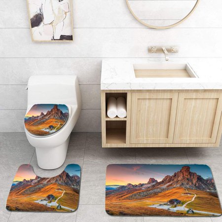 GOHAO Majestic Alpine Pass high Peaks in Dolomites Italy 3 Piece Bathroom Rugs Set Bath Rug Contour Mat and Toilet Lid Cover