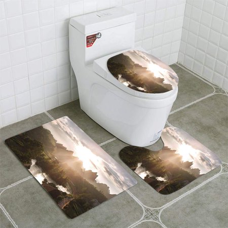 GOHAO Majestic Sunset Over Mountains 3 Piece Bathroom Rugs Set Bath Rug Contour Mat and Toilet Lid Cover