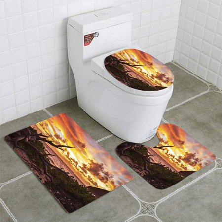 GOHAO Makapuu Sunrise 3 Piece Bathroom Rugs Set Bath Rug Contour Mat and Toilet Lid Cover