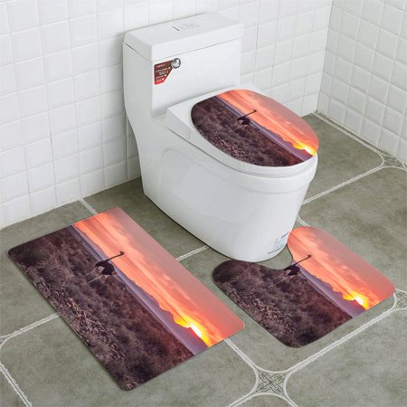 GOHAO Male Ostrich at Sunset 3 Piece Bathroom Rugs Set Bath Rug Contour Mat and Toilet Lid Cover