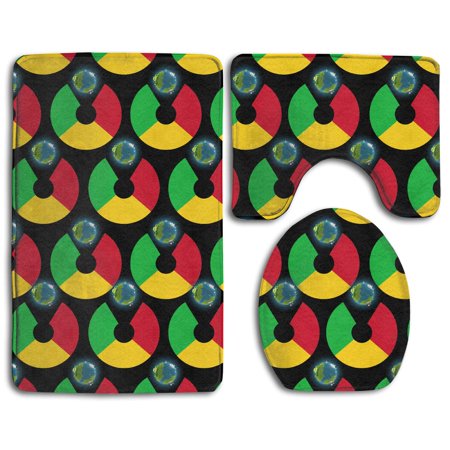 GOHAO Mali Flag Eat Earth 3 Piece Bathroom Rugs Set Bath Rug Contour Mat and Toilet Lid Cover