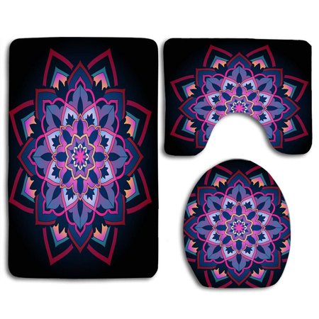 GOHAO Mandala Circular 3 Piece Bathroom Rugs Set Bath Rug Contour Mat and Toilet Lid Cover