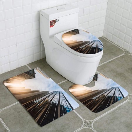 GOHAO Manhattan Office Building from Below 3 Piece Bathroom Rugs Set Bath Rug Contour Mat and Toilet Lid Cover