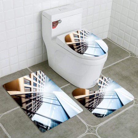 GOHAO Manhattan Office Building from Below 3 Piece Bathroom Rugs Set Bath Rug Contour Mat and Toilet Lid Cover