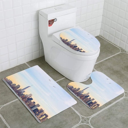 GOHAO Manhattan Skyline New York City 3 Piece Bathroom Rugs Set Bath Rug Contour Mat and Toilet Lid Cover