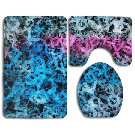 GOHAO Many Letters Chaos 3 Piece Bathroom Rugs Set Bath Rug Contour Mat and Toilet Lid Cover