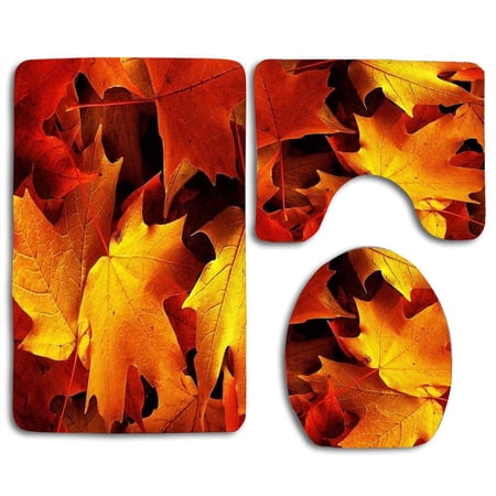 GOHAO Maple Leaf 3 Piece Bathroom Rugs Set Bath Rug Contour Mat and Toilet Lid Cover