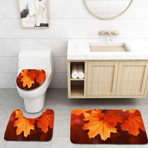 GOHAO Maple Leaf red Autumn 3 Piece Bathroom Rugs Set Bath Rug Contour Mat and Toilet Lid Cover