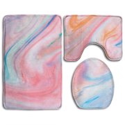 GOHAO Marble 3 Piece Bathroom Rugs Set Bath Rug Contour Mat and Toilet Lid Cover