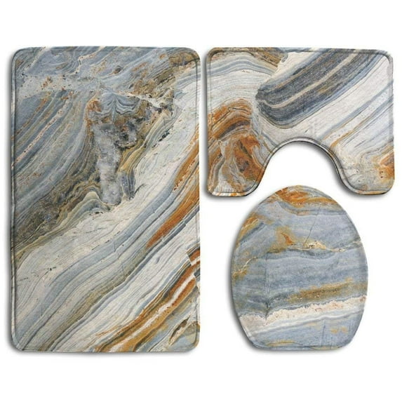 GOHAO Marble Mixed Tones Colorful Rock Background Gemstones Elegance Unique Blue Grey Ginger 3 Piece Bathroom Rugs Set Bath Rug Contour Mat and Toilet Lid Cover