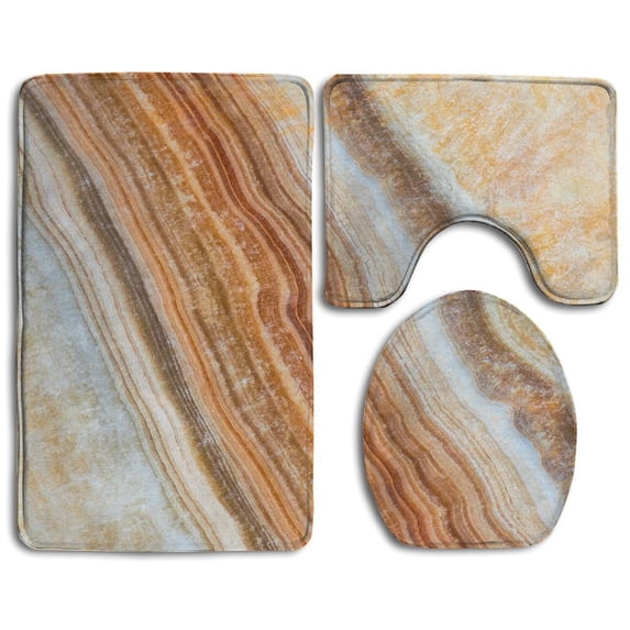 GOHAO Marble Stone Calcite Stone 3 Piece Bathroom Rugs Set Bath Rug Contour Mat and Toilet Lid Cover