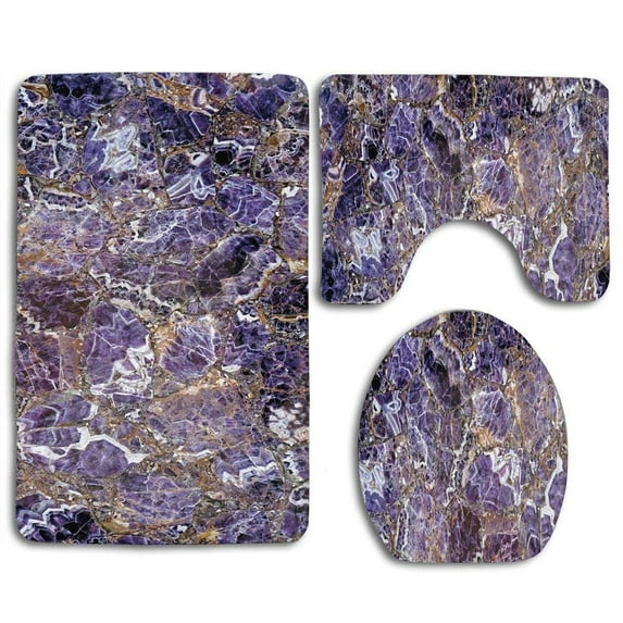 GOHAO Marble italian Style Stone Surface in Shady Stylized Renaissance Effects dark Purple Violet 3 Piece Bathroom Rugs Set Bath Rug Contour Mat and Toilet Lid Cover