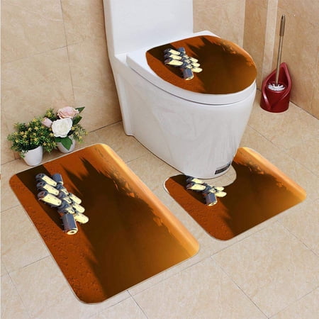 GOHAO Mars Exploration Mission Spaceship modules Surface 3 Piece Bathroom Rugs Set Bath Rug Contour Mat and Toilet Lid Cover