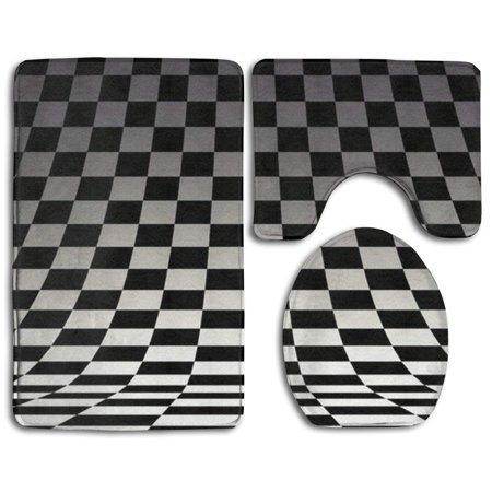 GOHAO Masonry Tiles 3 Piece Bathroom Rugs Set Bath Rug Contour Mat and Toilet Lid Cover