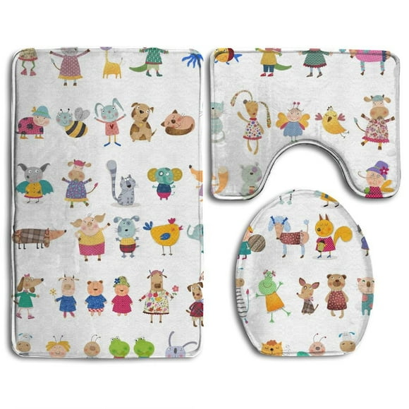 GOHAO Mega Collection Cartoon Characters 3 Piece Bathroom Rugs Set Bath Rug Contour Mat and Toilet Lid Cover