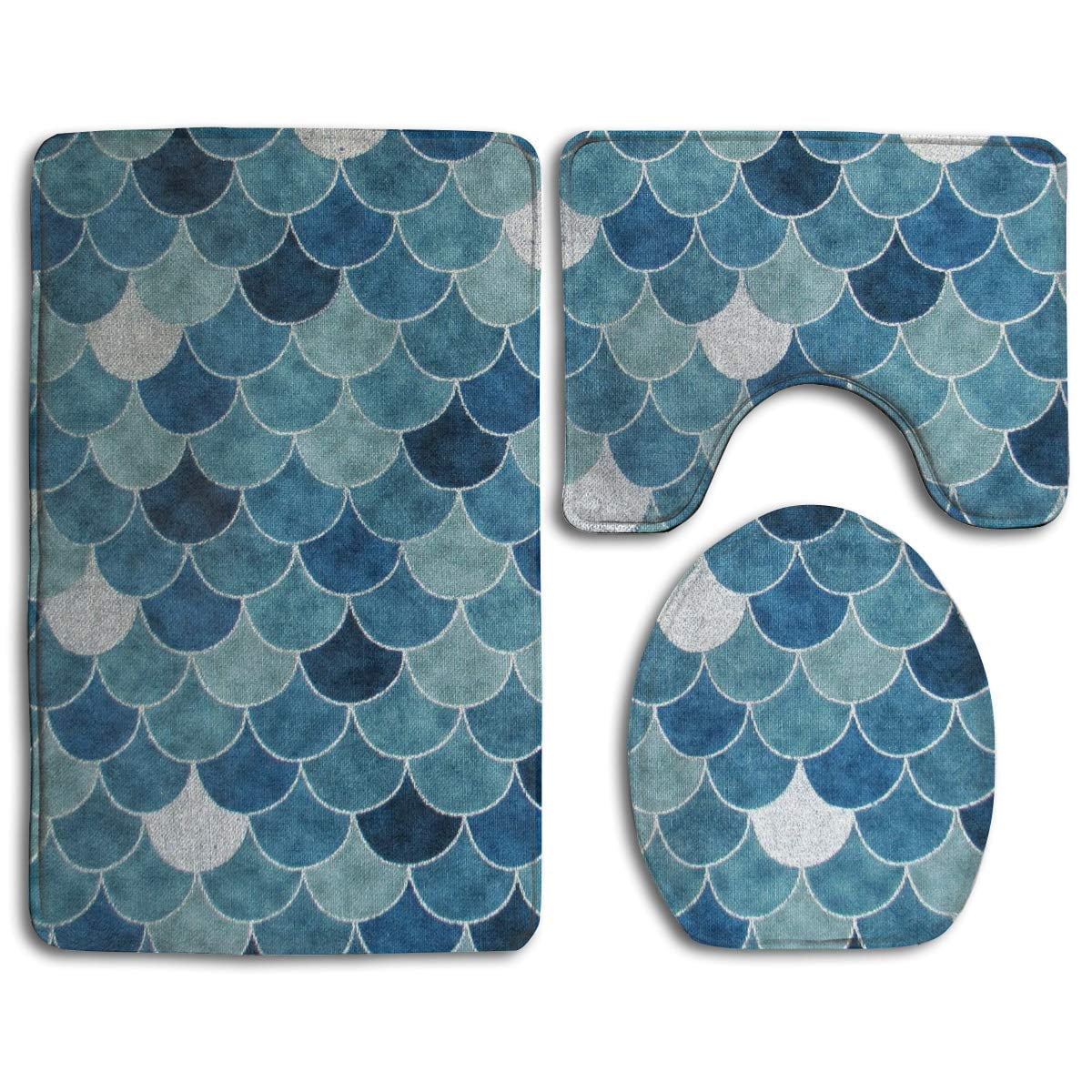 GOHAO Mermaid Fish Scales 3 Piece Bathroom Rugs Set Bath Rug Contour ...