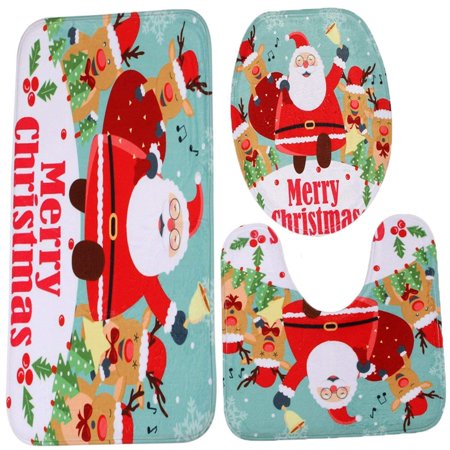 GOHAO Merry Christmas Snowman Santa Claus Elk 3 Piece Bathroom Rugs Set Bath Rug Contour Mat and Toilet Lid Cover