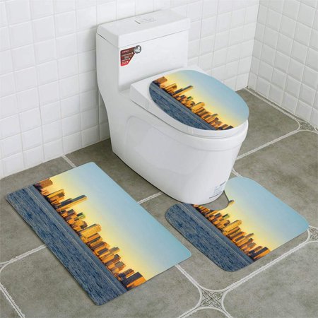 GOHAO Miami Skyline at Sunrise 3 Piece Bathroom Rugs Set Bath Rug Contour Mat and Toilet Lid Cover