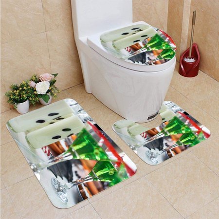GOHAO Milk in Bottles 3 Piece Bathroom Rugs Set Bath Rug Contour Mat and Toilet Lid Cover