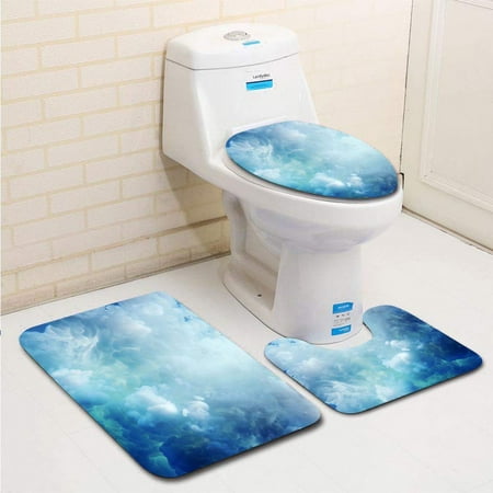 GOHAO Milk in Water 3 Piece Bathroom Rugs Set Bath Rug Contour Mat and Toilet Lid Cover