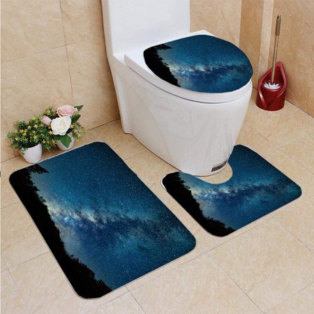 GOHAO Milky Way Above Forest Tree 3 Piece Bathroom Rugs Set Bath Rug Contour Mat and Toilet Lid Cover