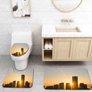 GOHAO Minato Mirai Buildings and Sunrise 3 Piece Bathroom Rugs Set Bath Rug Contour Mat and Toilet Lid Cover