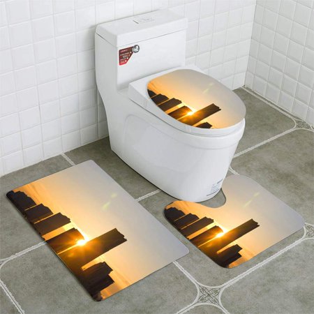 GOHAO Minato Mirai Buildings and Sunrise 3 Piece Bathroom Rugs Set Bath Rug Contour Mat and Toilet Lid Cover