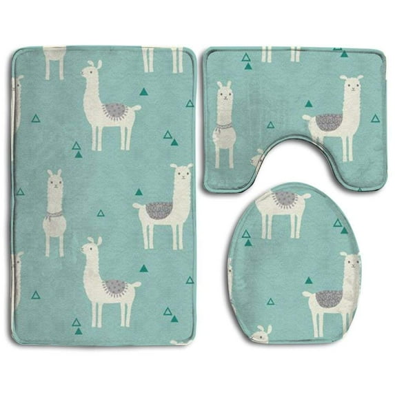 GOHAO Mint Green Alpaca 3 Piece Bathroom Rugs Set Bath Rug Contour Mat and Toilet Lid Cover