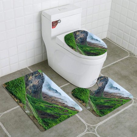 GOHAO Mists in Mountains 3 Piece Bathroom Rugs Set Bath Rug Contour Mat and Toilet Lid Cover