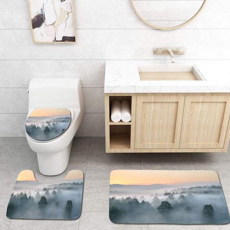 GOHAO Misty Dawn in National Park Deer Streams 3 Piece Bathroom Rugs Set Bath Rug Contour Mat and Toilet Lid Cover